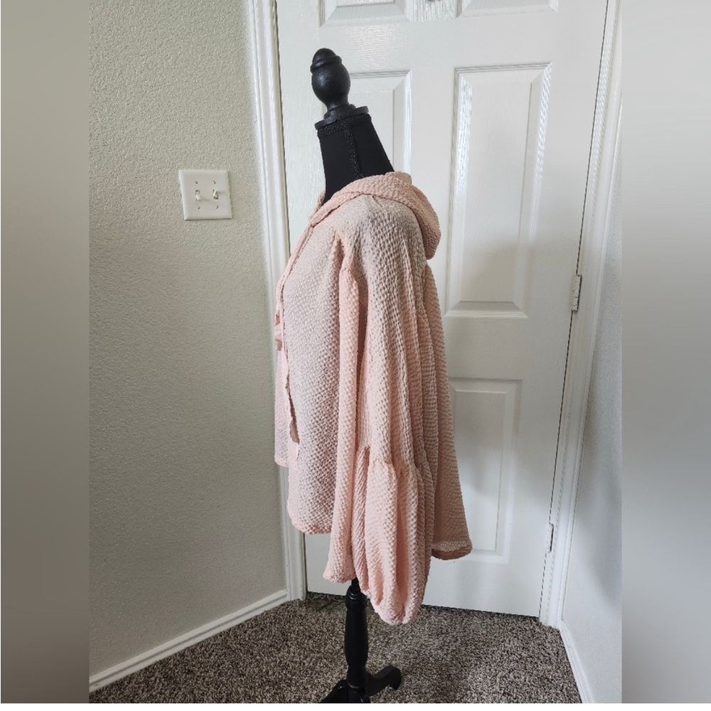 Silence + Noise Pastel Orange Oversized Hooded Long Sleeve Top Blouse Ruffle L - Picture 7 of 8